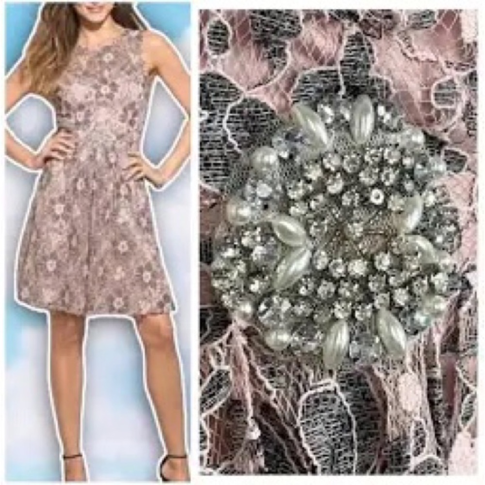 ADRIANNA PAPELL: PINK AND GRAY LACE SPECIAL OCCASION DRESS SIZE 6